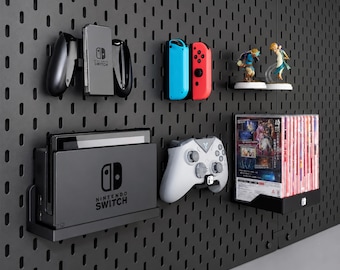 Nintendo Switch 1 Pegboard Organizer for IKEA SKADIS or 1/4'' Pegboard | Dock Shelf, Game Case Holder,  JoyCon Grip & Pro Controller Stand