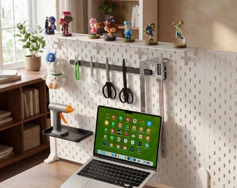 Desk Mounted Pegboard Accessories Set for IKEA SAKDIS&1/4 Pegboard Desk Clamp, Pegboard Shelf Tray, Pegboard Connector, Magnetic Tool Holder