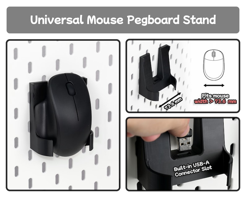Tillbehör för skrivbordsmontering, tangentbordsfäste, surfplatteställ, mushållare, prylorganisatör, kompatibel med SKADIS och 1/4'' hylsplatta Universal MouseStand