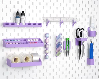 Sewing Pegboard Organizer Accessories, Craft Room Storage Hooks, Thread Spools Holder, Scissor Rack | Fits IKEA SKADIS or 1/4 Inch Pegboard