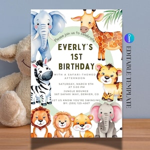 Invito di compleanno Safari 2 / Modello Canva modificabile con tema Safari / Download immediato