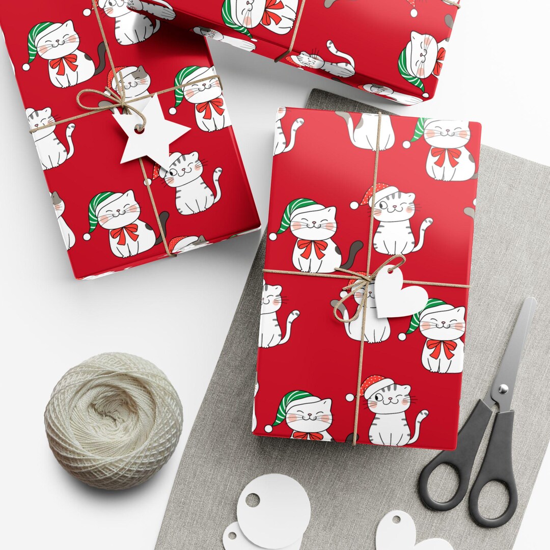 Festive Cat Wrapping Paper – Cute Christmas Gift Wrap With Cats in ...