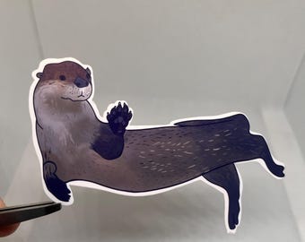 Adesivo Lontra Giocosa: Decalcomania in Vinile Impermeabile per Laptop, Diario