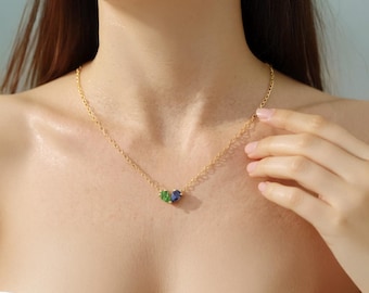 Double Birthstone Necklace, Two Birthstone Pendant, Birthstone Couple Necklace, Birthstone Custom Necklace, Birthstone Personalized Necklace