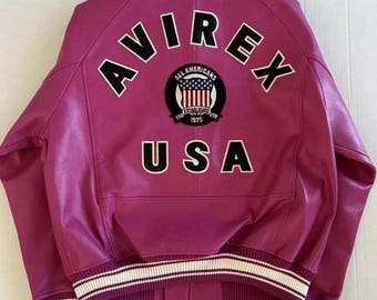 Avirex USA All Americans Magenta Leather Bomber Jacket