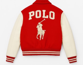 Chaqueta bomber estilo polo universitario rojo