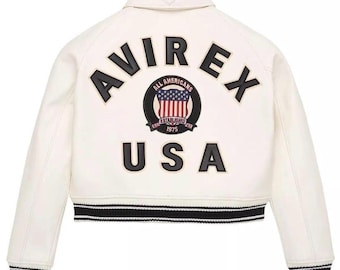 White Avirex USA All American Varsity Leather Jacket
