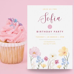 Floral Birthday Invitation - Spring Party Invite - Editable & Printable Template - Instant Download