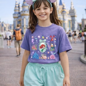 Chemise princesse petite sirène, chemise voyage Disney pour filles, t-shirt anniversaire sirène, chemise jeunesse inspirée d'Ariel, T-shirt vacances en famille Opcion C