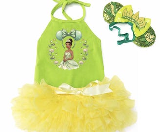 Tiana Inspired Baby Girl Outfit, Princess Birthday Dress, First Trip to Disney Outfit, Yellow Tutu Cake Smash Outfit, Disney Family Trip