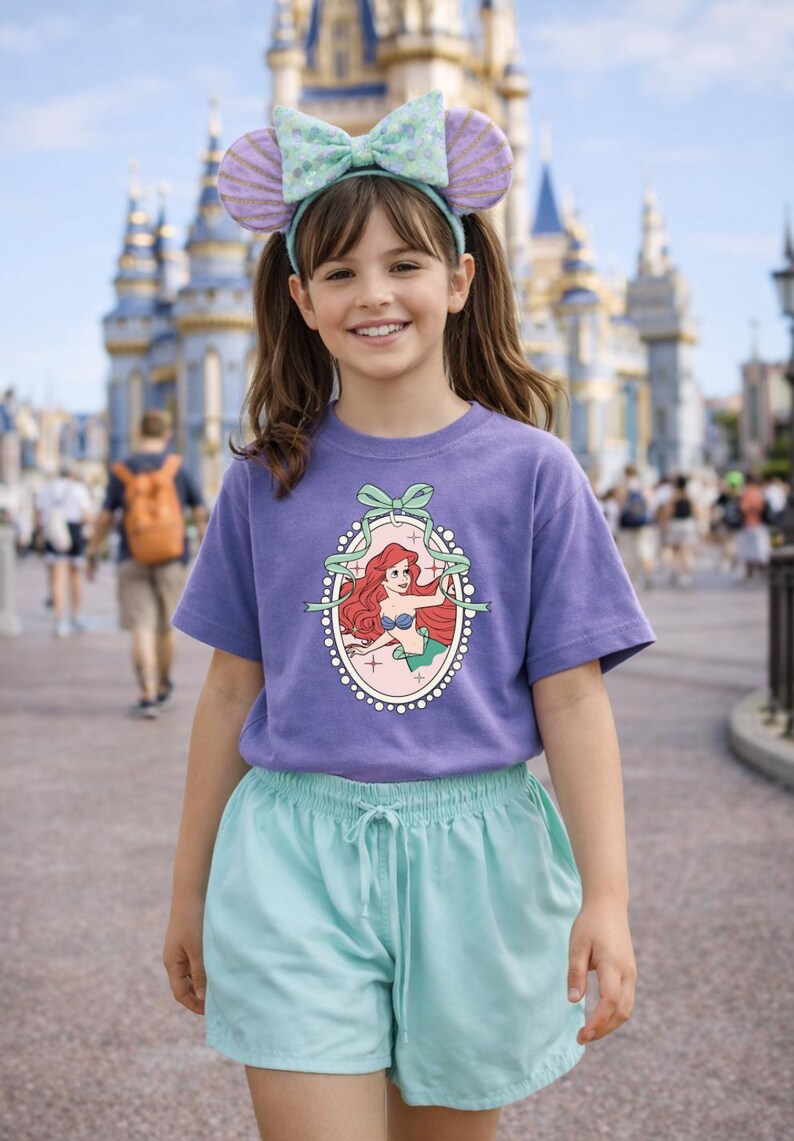 Chemise princesse petite sirène, chemise voyage Disney pour filles, t-shirt anniversaire sirène, chemise jeunesse inspirée d'Ariel, T-shirt vacances en famille Opcion F