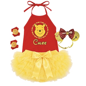 winnie the pooh birthday dress Winnie the Pooh Dress Birthday Tan Party Dress Photo Shoot 3mo-6yr. Disney Winnie Dress Easter Gift Girl Birthday Sleeveless/ Flutter Sleeve