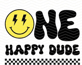 One Happy Dude PNG - Conception d'anniversaire avec smiley (fichier numérique)