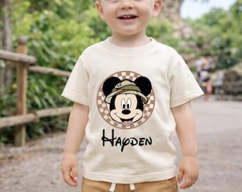 Ensemble personnalisé Mickey Safari - Ensemble chemise Disney Trip Boy et short kaki - Ensemble personnalisé Animal Kingdom.