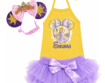 Tangled Inspired Baby Girl Outfit, Princess Birthday, First Trip to Disney Outfit, Yellow & Lavender Tutu Cake Smash Outfit, DisneyTrip
