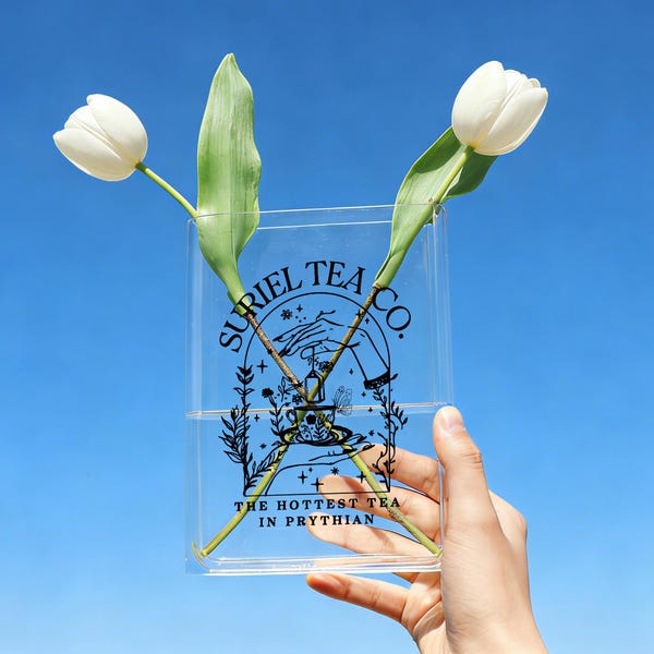 Op Acotra geïnspireerde aangepaste boekenvaas, Suriel Tea Co-ontwerp, ideaal cadeau voor boekenliefhebbers, fantasylezers en fans van magisch interieur