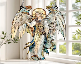 Golden Angel Window Hanging,Acrylic Heaven Ornament,Spiritual Decor,Gift for Angel Lovers, Home Accent,Inspirational Angel Figurine for Her