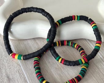 Juneteenth Red, Green, Yellow Beaded Stretch Bracelet | Black History Month