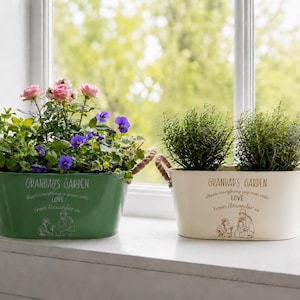 Personalised Metal Planter with Rope Handles – Gift For Father's Day - Grandad Gift From Grandson