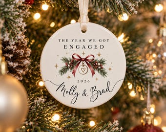 Personalised Engagement Christmas Ornament 2026, Engaged Couple Keepsake, Christmas Tree Decoration