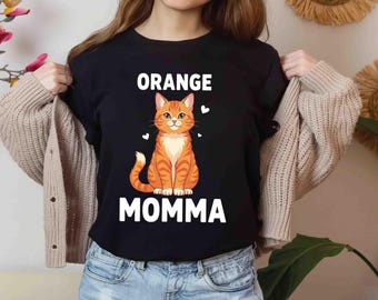 Cyperse kat oranje momma-shirt, grappige kat moeder T-shirt, gember kattenliefhebber cadeau, schattige kat moeder T-shirt, oranje baby shirt mama, Moederdag cadeau kat