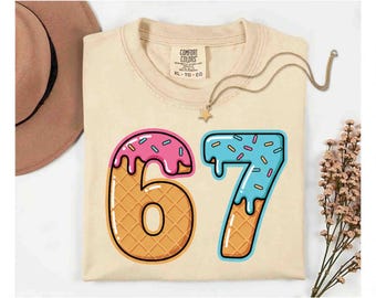 67 Meme shirt kids (Back-Front), 67 Ice Cream Drip shirt, Six Seven Meme shirt, Gen Alpha Slang, 67th Birthday shirt ,Funny 67 trend shirt