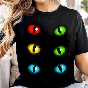 Cat Eyes T-Shirt, Spooky Feline Eyes Shirt, Halloween Black Cat shirt, Scary Cat Eye Halloween shirt for women, Cute gift for cat lover kids