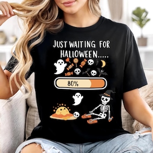 Just Waiting for Halloween Shirt, Spooky Summer Vibes shirt, Halloween Vacation Shirt for Men Women, Funny Skeleton Beach Halloween Tee