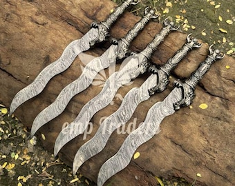 18.5 Inch Long Hand Forged Damascus Steel Short Sword With Leather Sheath, Best Gift For Him