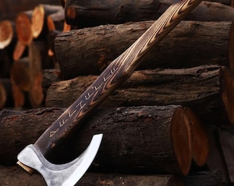 18 Inch Handmade Engraved Viking Axe with Ash Wood Handle | Gift For Dad, Christmas gift, WediiGift With Wooden Box And Sheath