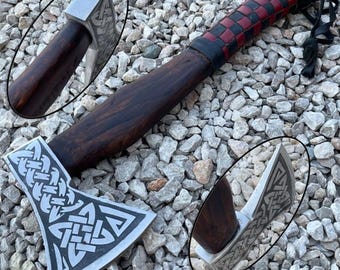 18 Inch Long Hand Forged Carbon Steel Viking Axe With Wooden Box, Tomahawk With Sheath, Anniversary Gift, Birthday Gift, Dad Birthday Gift
