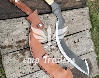 24 Inch Long Full Tang Hand Forged Carbon Steel Egyptian Khopesh With Leather Sheath, Ancient Kopesh