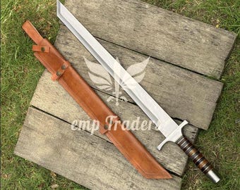30 Inch Long Hand Forged Carbon Steel Sword With Leather Sheath, Best Gift For Him