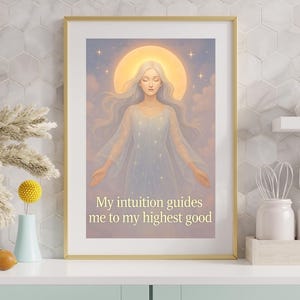 Art mural blanc affirmation de la déesse – impression bohème féminine divine éthérée | Téléchargement numérique spirituel | Déco femme sereine et lumineuse