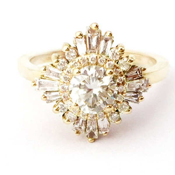 Gatsby Petite - Art Deco, engagement, custom made, vintage, anniversary - white sapphires, diamonds, moissanite, morganite, black diamonds