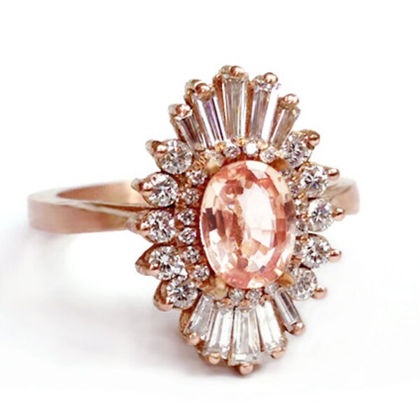 Lindy Ring - Art Deco, engagement, custom made, vintage, anniversary - white sapphires, diamonds, moissanite, morganite, black diamonds