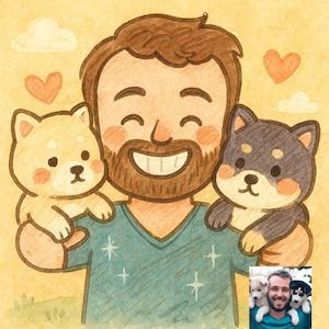 Custom Cartoon Portrait | Cute Digital Drawing from Your Photo | Couple, Pet, Family, Friends