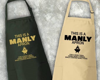 Funny Apron For Man, This Is A Manly Apron with Pockets, Barbecue Apron, Chef Kitchen Aprons for Men, BBQ Housewarming Gift, Mens Apron