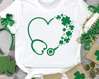 Nurse Shamrock Shirt,St Patrick's Day Doctor Shirt,Gift For Irish Women,Shamrock Shirt,St Paddys Day Gift,Stethoscope Shamrock T-shirt