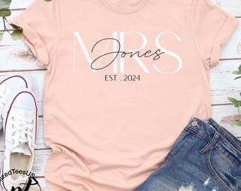 Custom Mrs. Last Name T-Shirt, Bridal Shower Gift