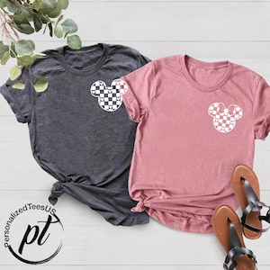 Retro Disney Shirts, Checkered Mickey Minnie Matching Shirts, Disneyworld Family Shirts, Mickey Mouse Tees, Disney Family Shirts, Disney Tee