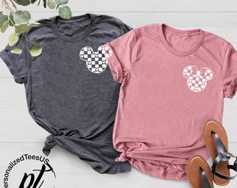 Retro Disney Shirts, Checkered Mickey Minnie Matching Shirts, Disneyworld Family Shirts, Mickey Mouse Tees, Disney Family Shirts, Disney Tee