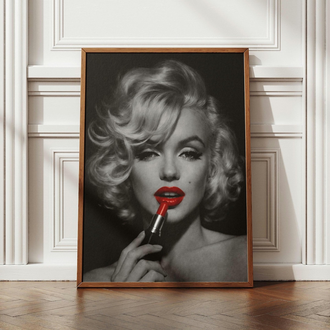 Marilyn Monroe Red Lips Poster Black and White Glam Hollywood Fashion ...