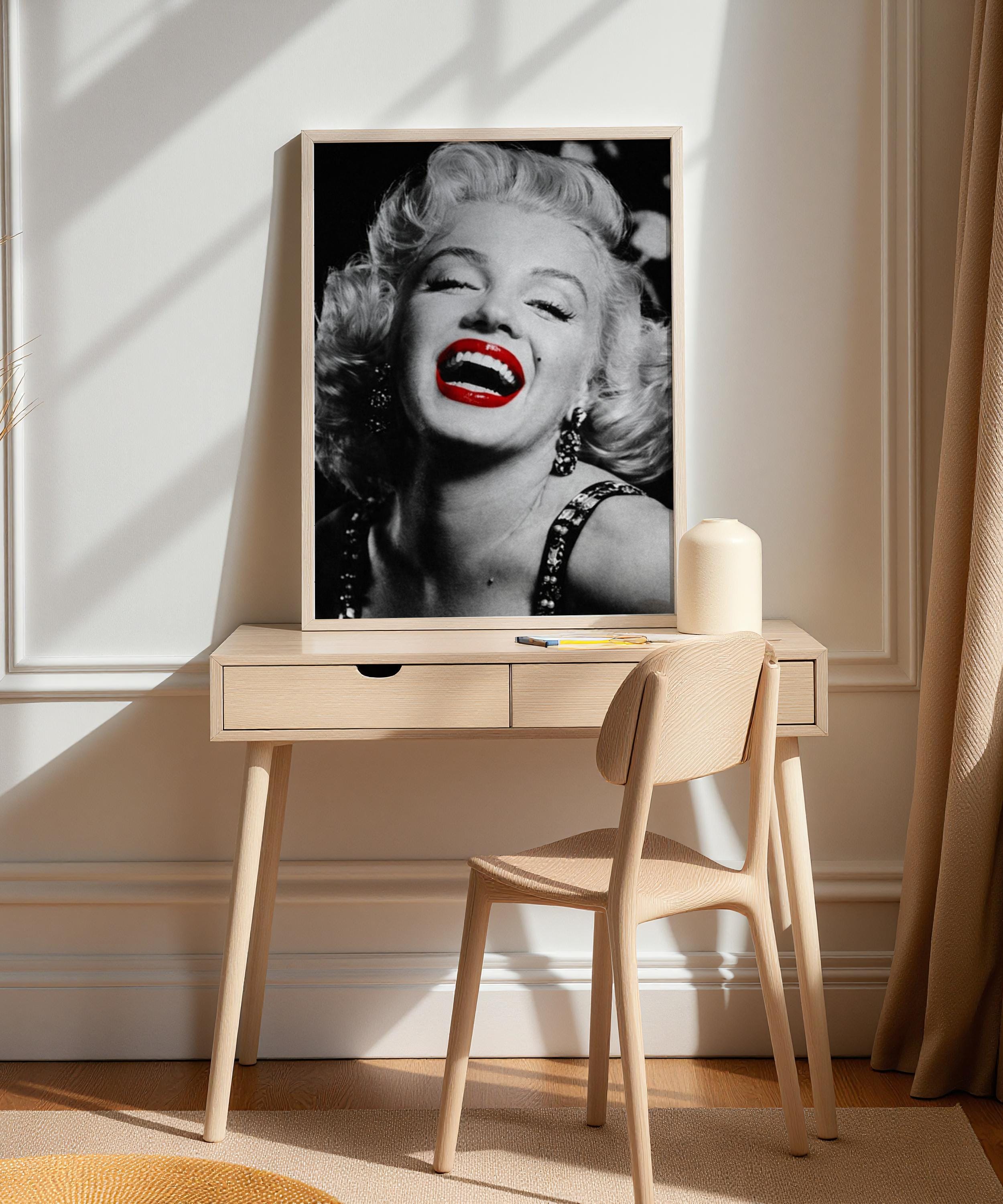 Marilyn Monroe Red Lips Iconic Poster Black and White Hollywood Glam ...
