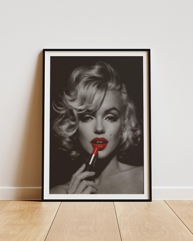 Marilyn Monroe Red Lips Poster Black and White Glam Hollywood Fashion ...