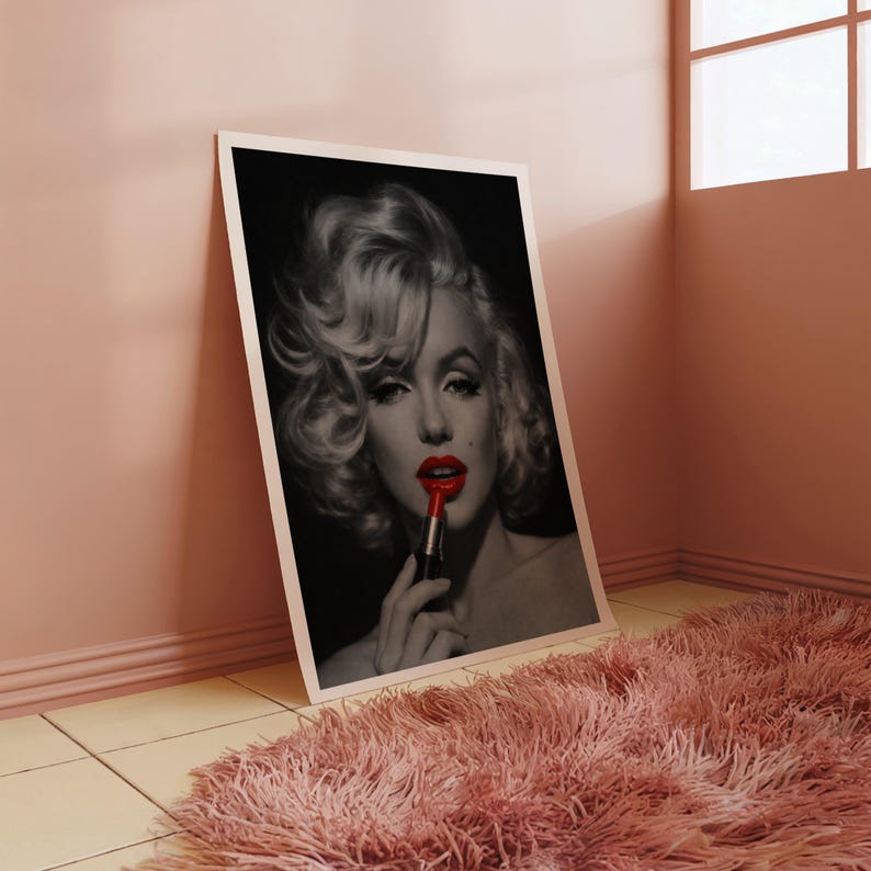 Marilyn Monroe Red Lips Poster Black and White Glam Hollywood Fashion ...