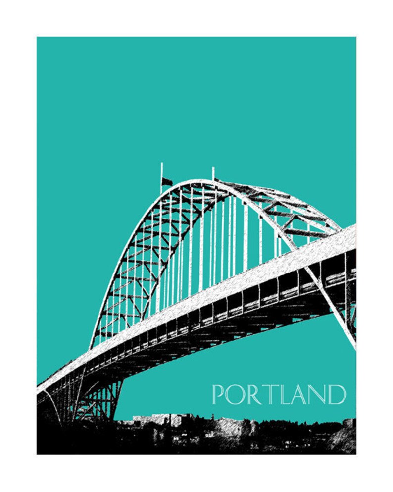 Portland Skyline Print Fremont Bridge Poster Portland | Etsy