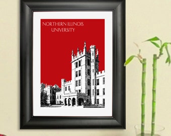 Northern Illinois University Graduation Poster - DeKalb Illinois City Skyline - Art Print