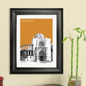 Valencia Spain City Skyline Poster - Valenica Cathedral Art Print
