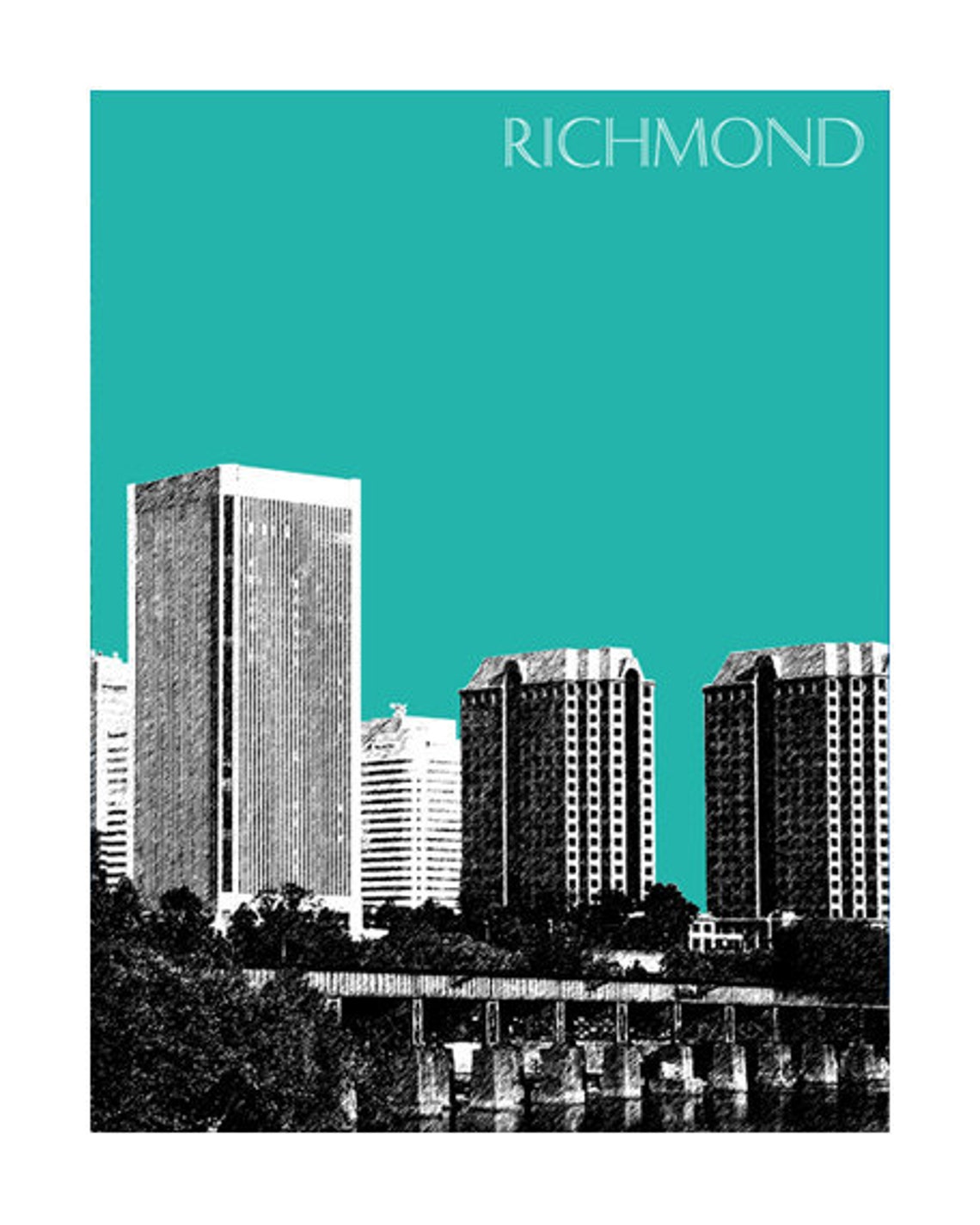 Richmond Skyline Poster Richmond Virginia City Skyline Art Etsy
